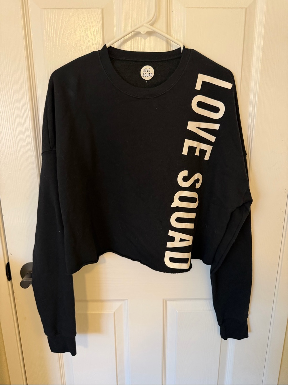 Peloton Ally Love - Black Cropped Crewneck with White 'LOVE SQUAD' Print